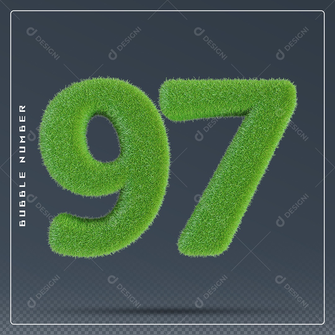 Elemento 3D Número 97 Verde para Composição PSD