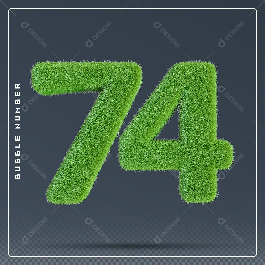 Elemento 3D Número 74 Verde para Composição PSD