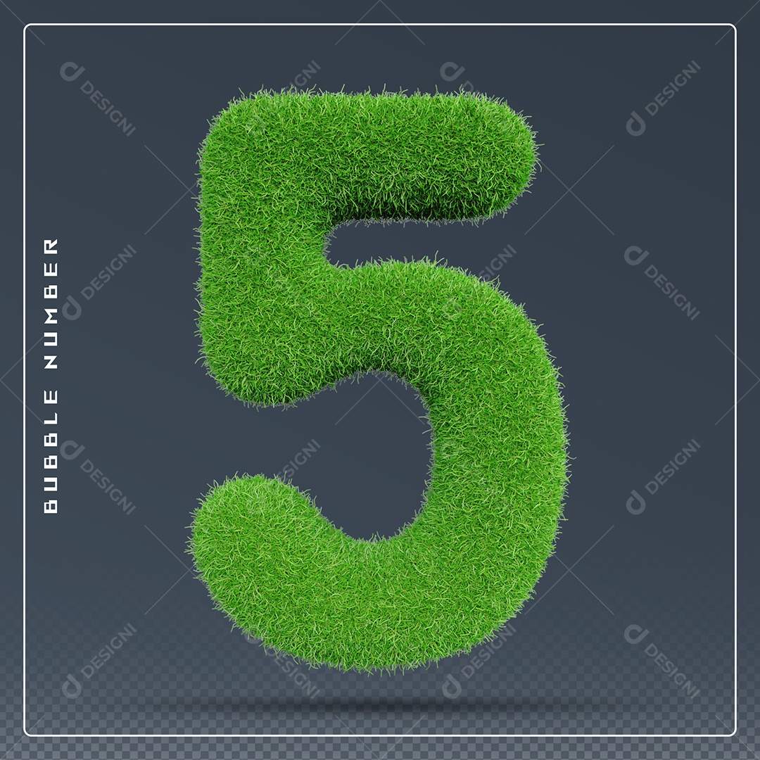 Elemento 3D Número 5 Verde para Composição PSD