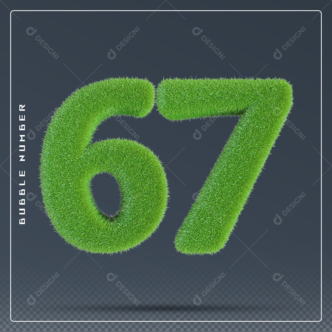 Elemento 3D Número 67 Verde para Composição PSD
