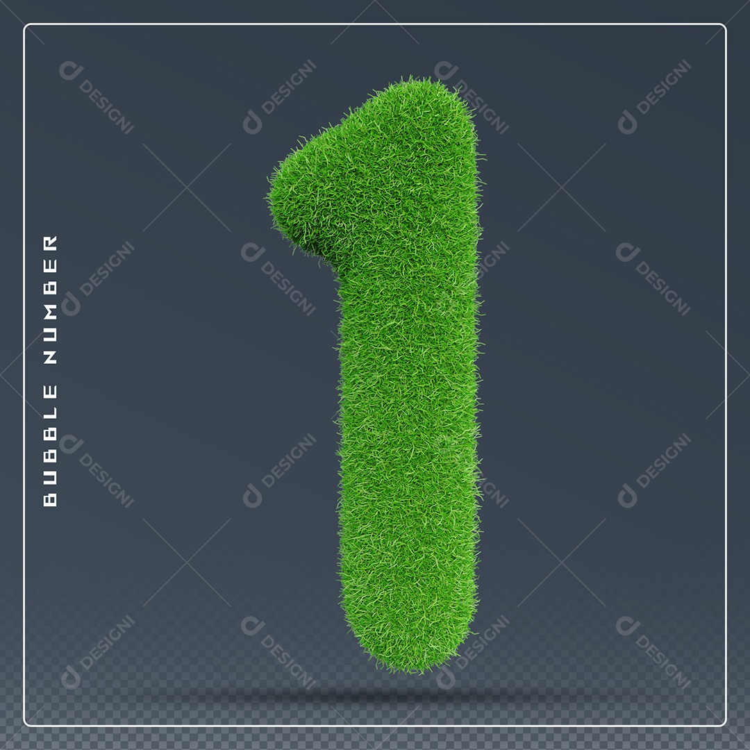 Elemento 3D Número 1 Verde para Composição PSD