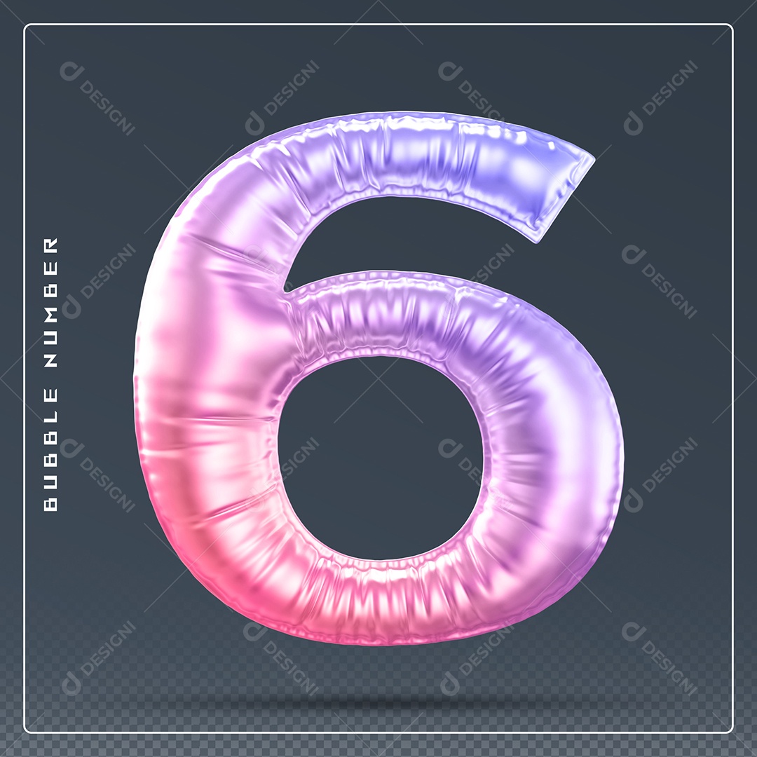Elemento 3D Número 6 Colorido para Composição PSD