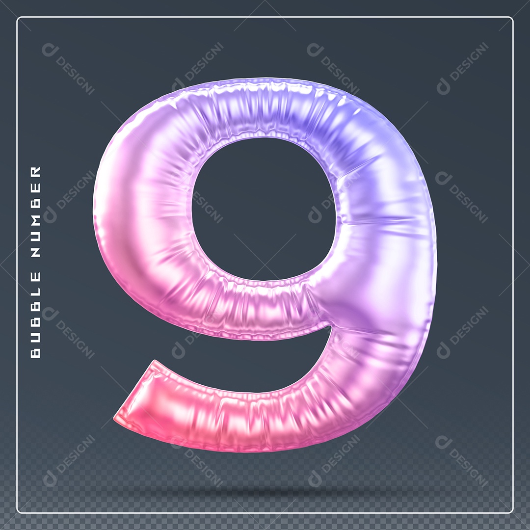 Elemento 3D Número 9 Colorido para Composição PSD