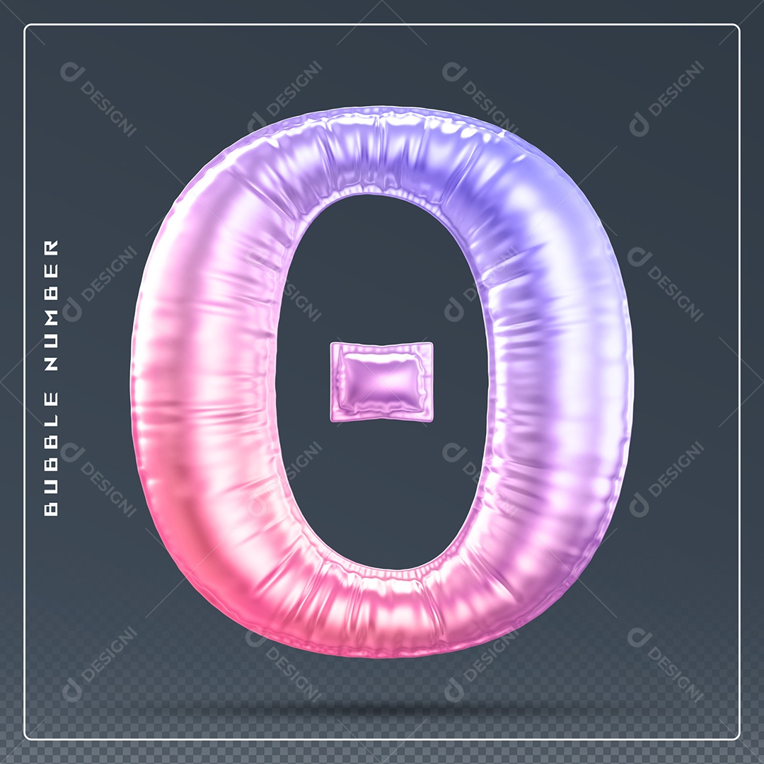 Elemento 3D Número 0 Colorido para Composição PSD