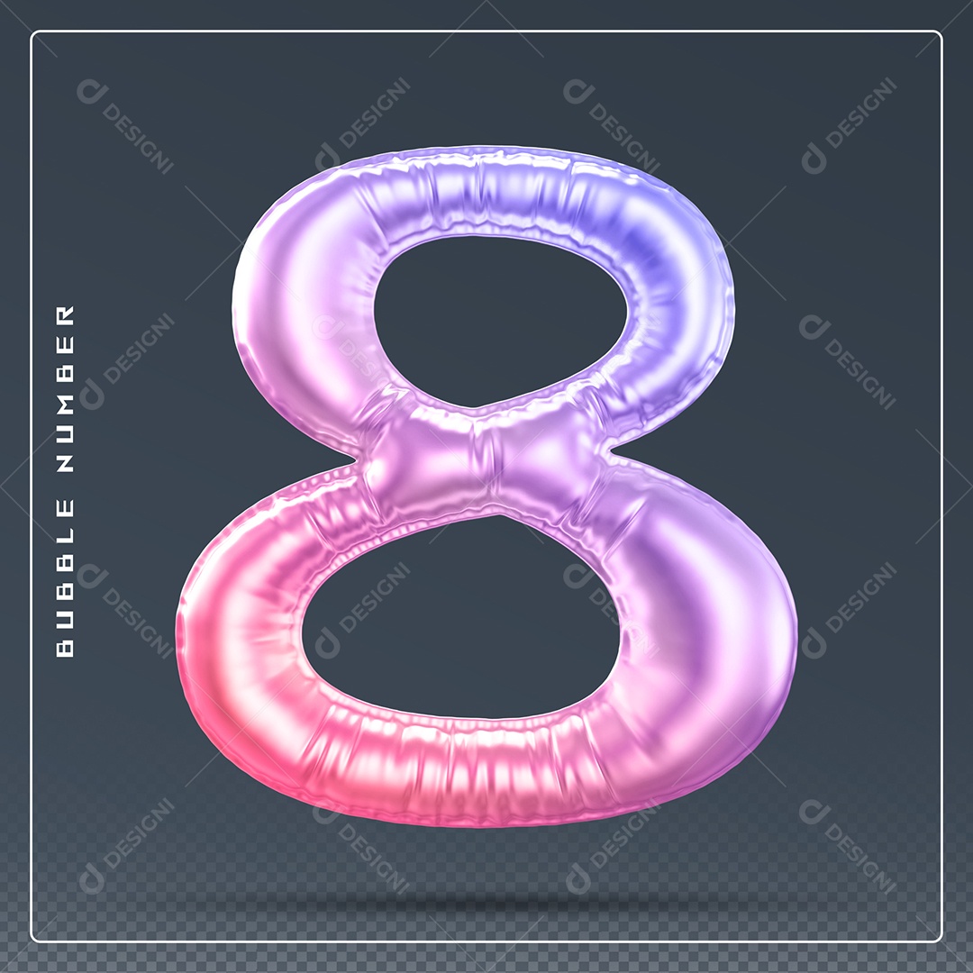 Elemento 3D Número 8 Colorido para Composição PSD