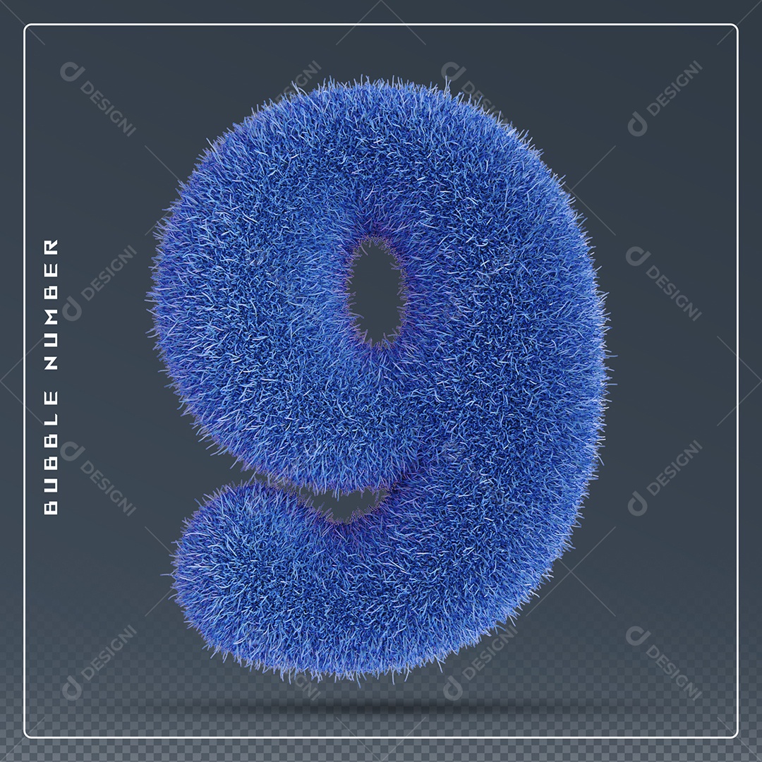 Elemento 3D Número 9 Azul para Composição PSD