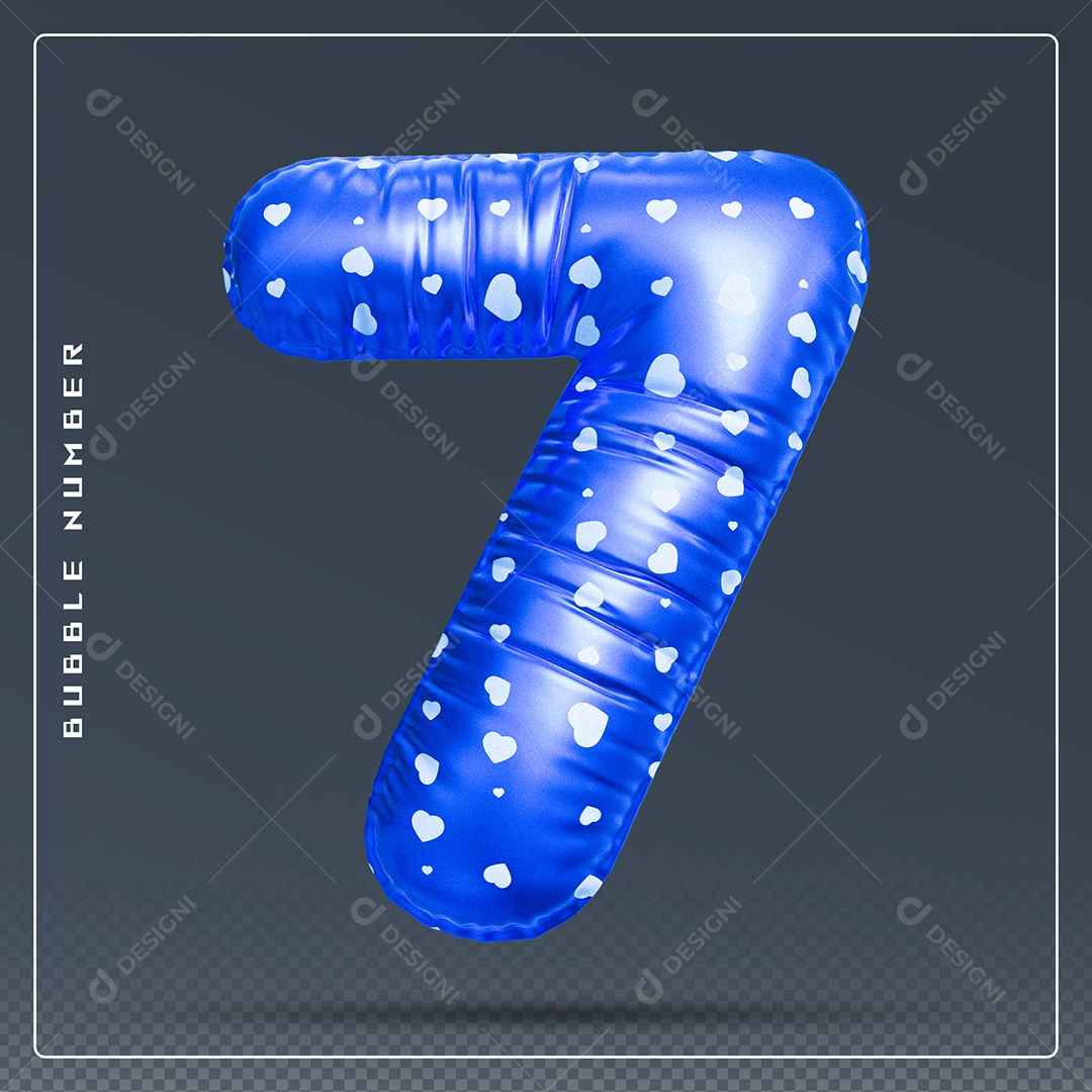 Elemento 3D Número 7 Azul para Composição PSD
