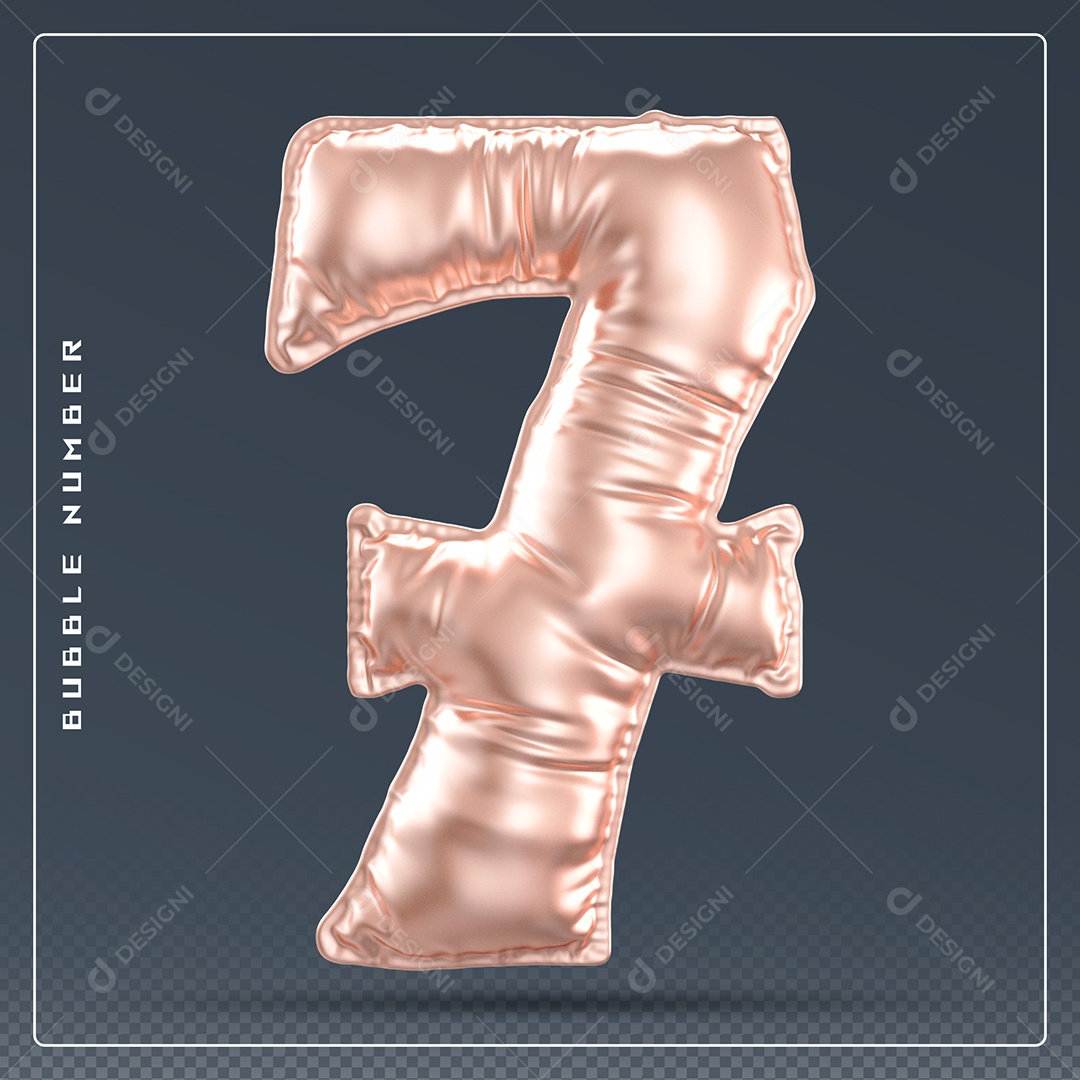 Elemento 3D Número 7 Dourado para Composição PSD