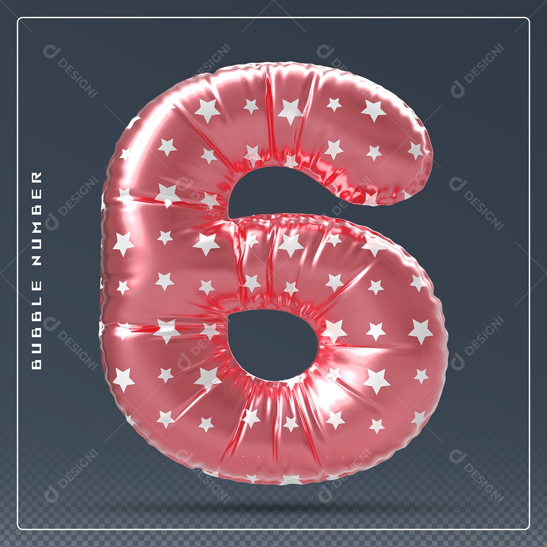 Elemento 3D Número 6 Vermelho E Branco para Composição PSD