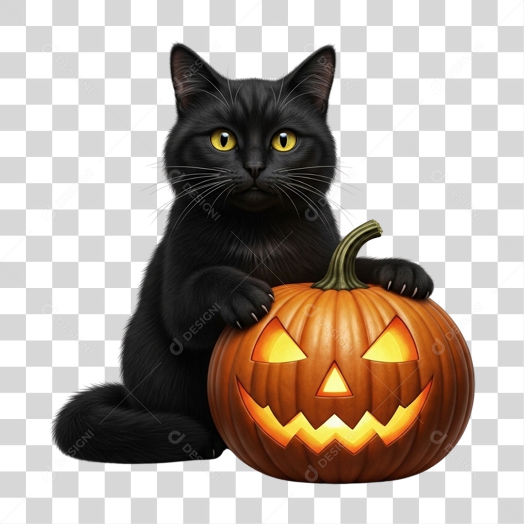 Gato Preto de Halloween PNG Transparente