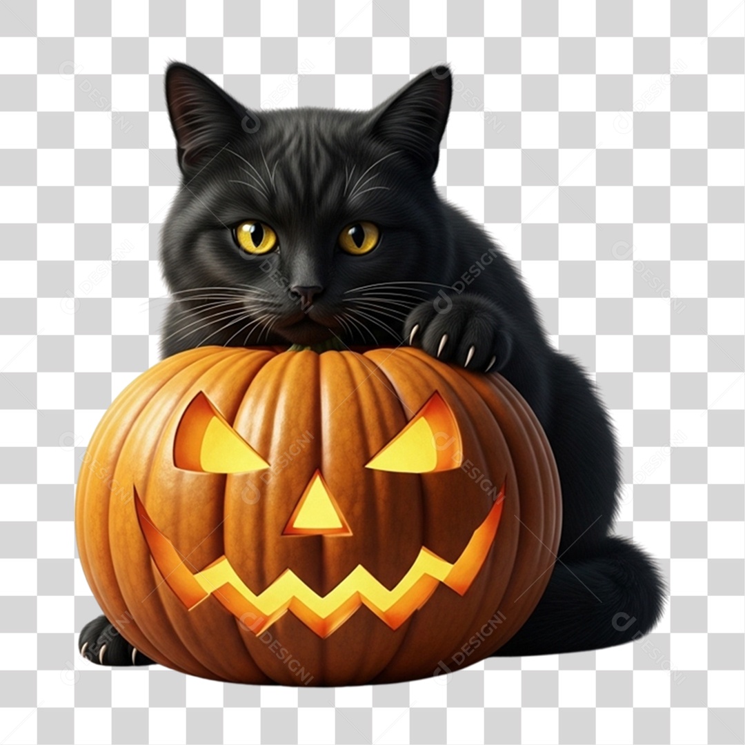 Gato Preto de Halloween PNG Transparente