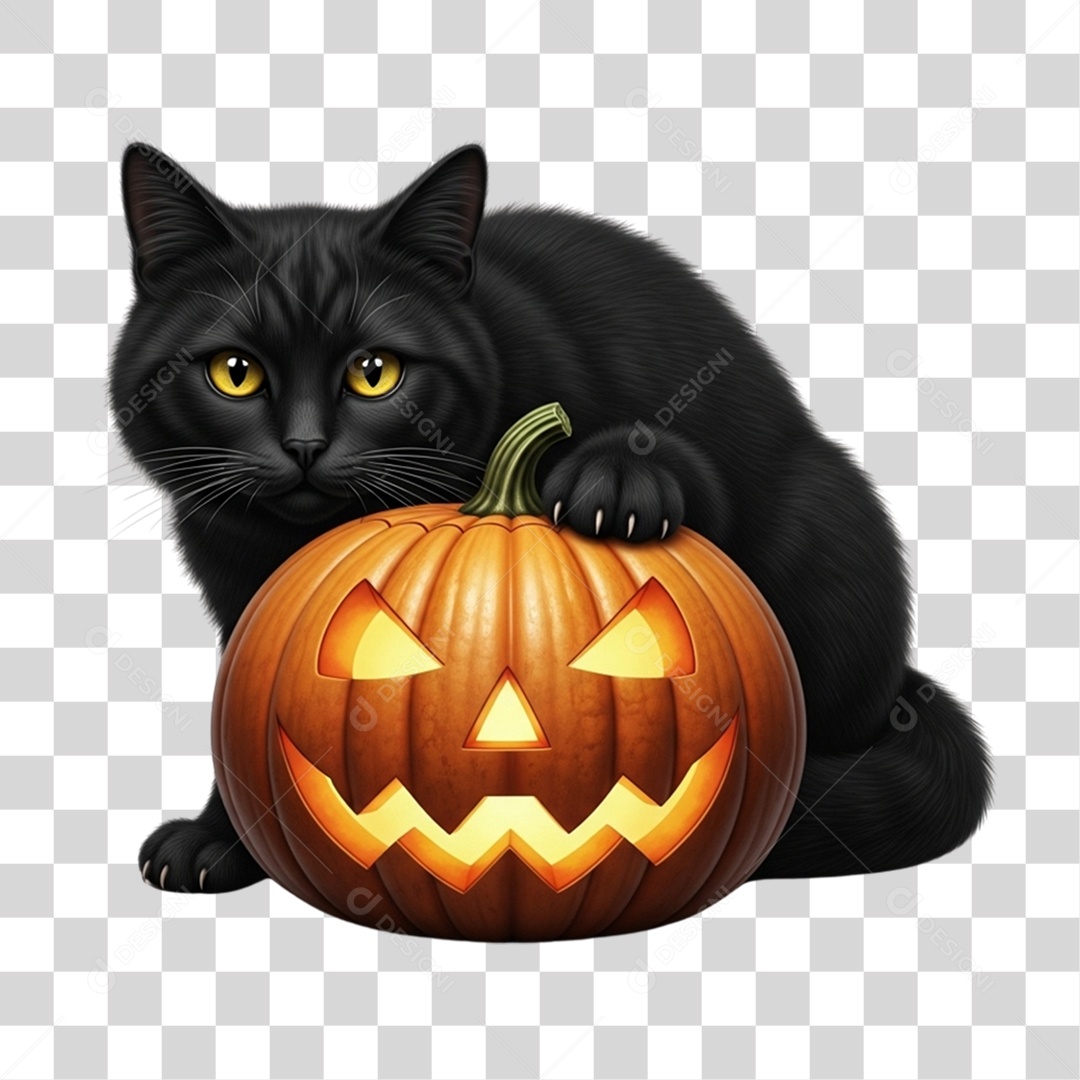 Gato Preto de Halloween PNG Transparente