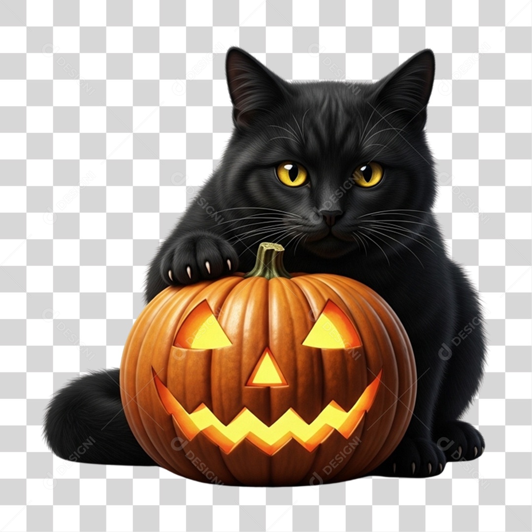 Gato Preto de Halloween PNG Transparente