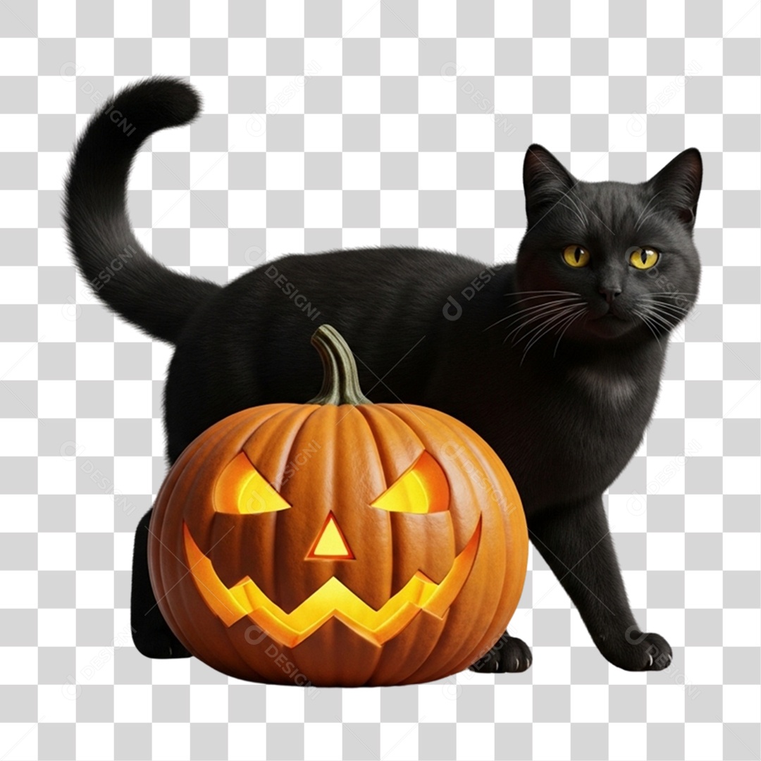 Gato Preto de Halloween PNG Transparente