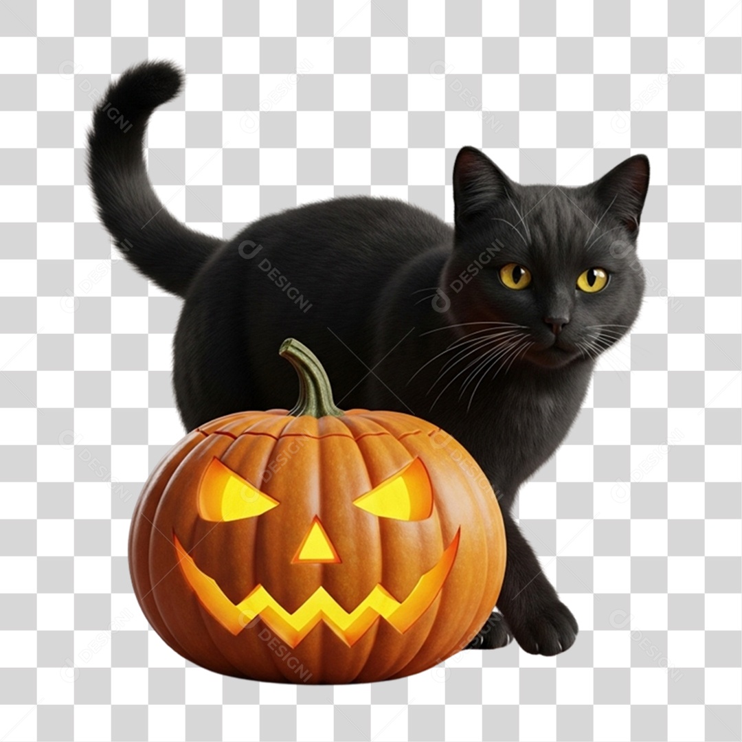 Gato Preto de Halloween PNG Transparente