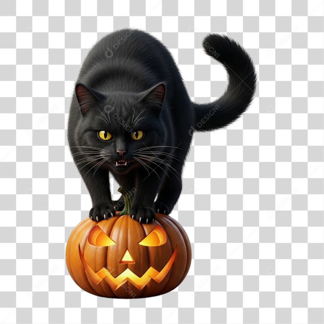 Gato Preto de Halloween PNG Transparente