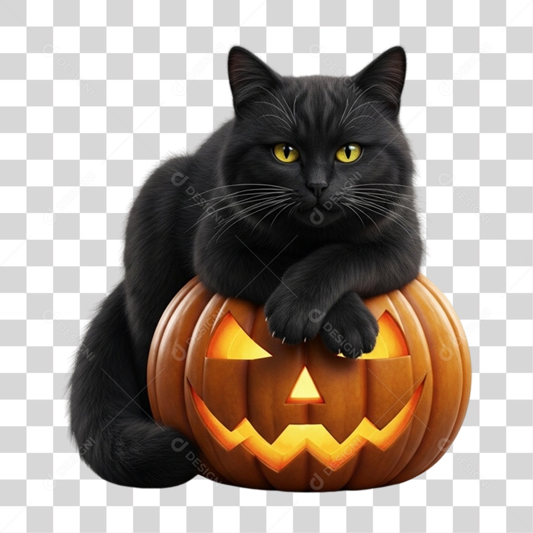 Gato Preto de Halloween PNG Transparente