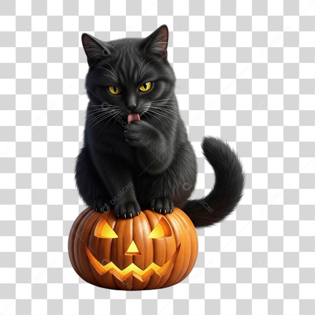 Gato Preto de Halloween PNG Transparente