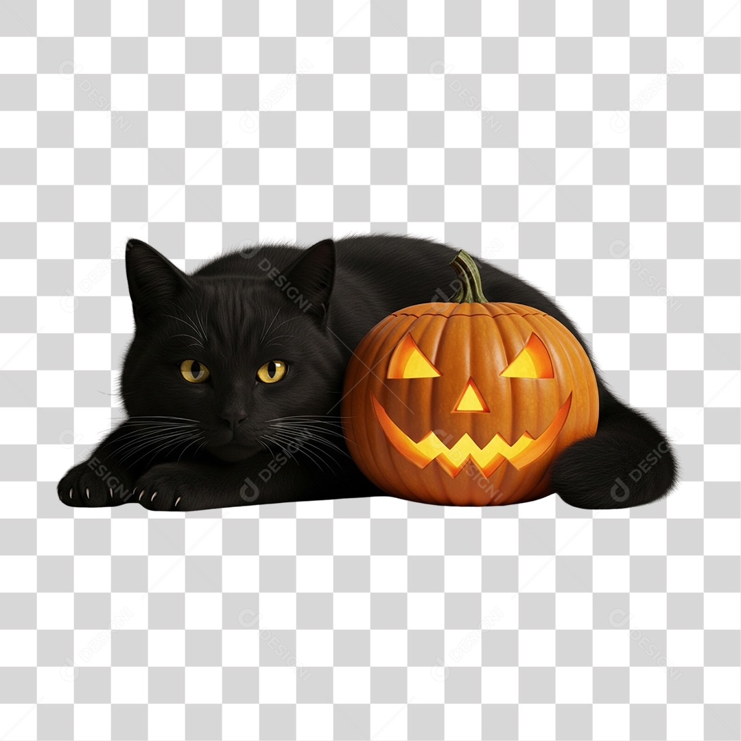 Gato Preto de Halloween PNG Transparente