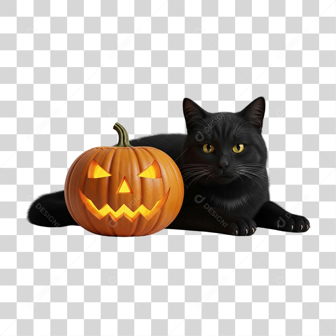 Gato Preto de Halloween PNG Transparente