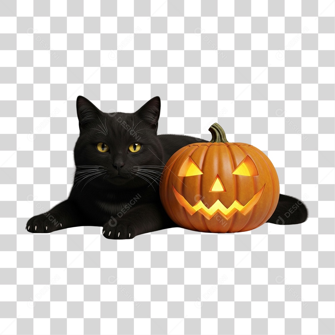 Gato Preto de Halloween PNG Transparente