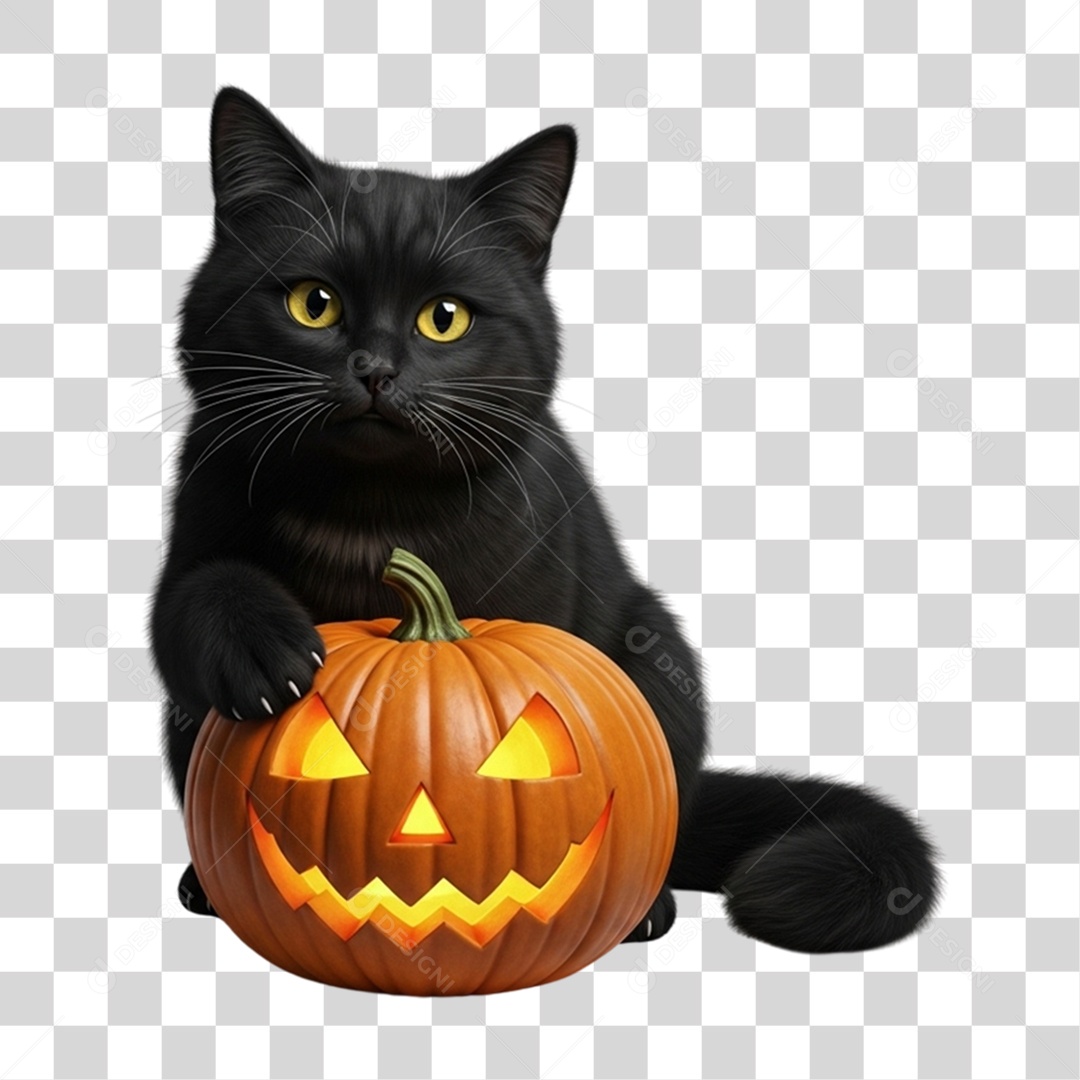 Gato Preto de Halloween PNG Transparente