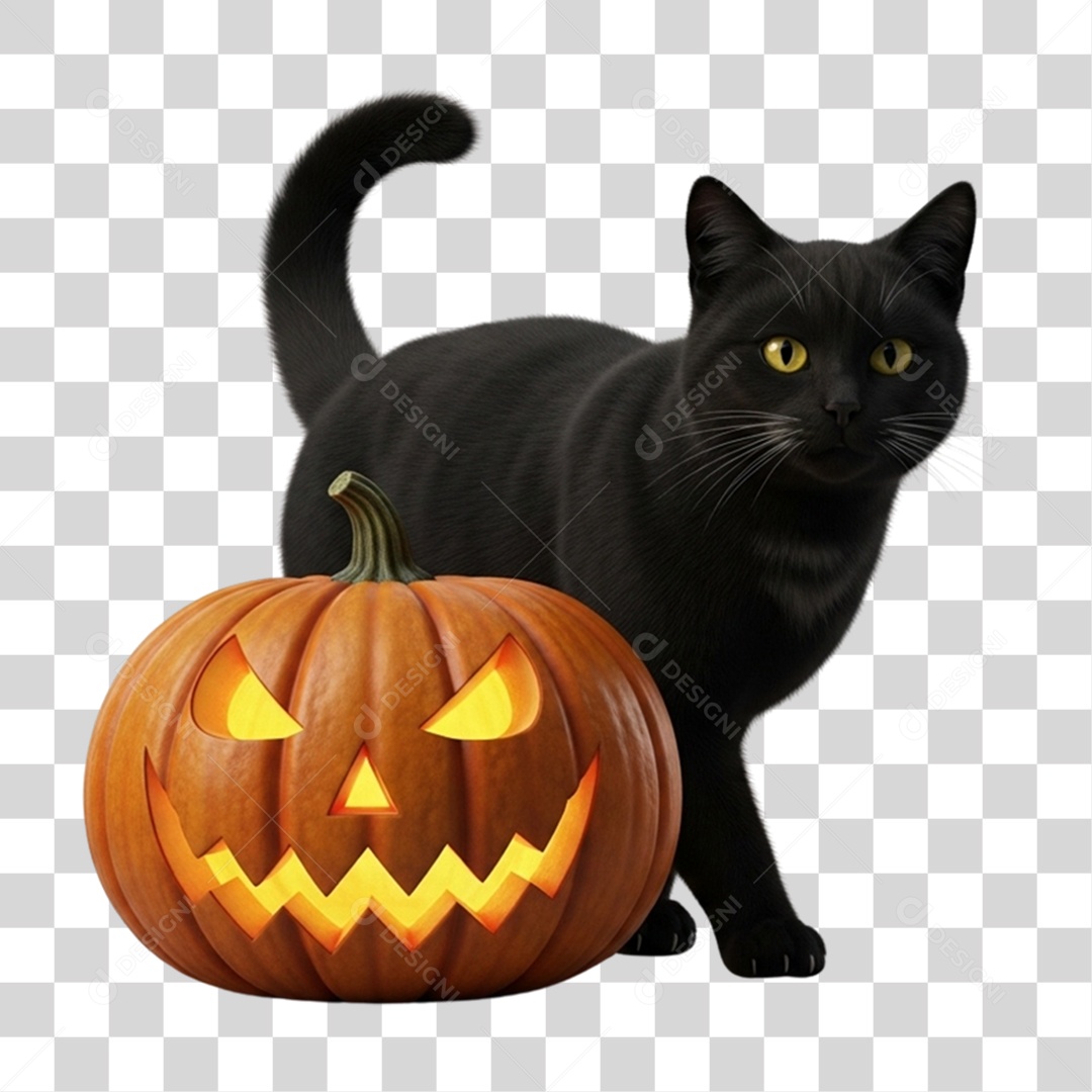 Gato Preto de Halloween PNG Transparente