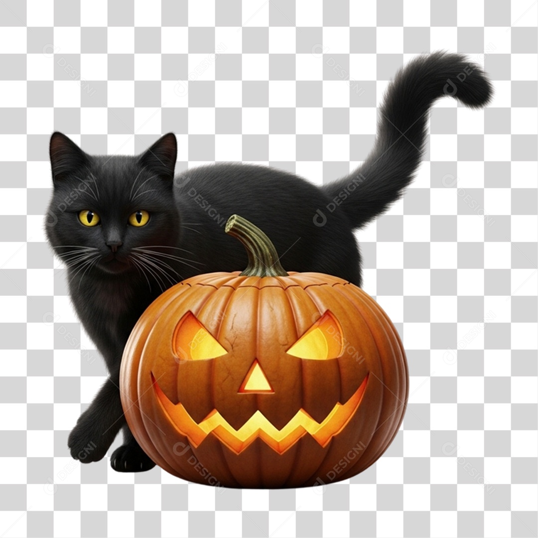 Gato Preto de Halloween PNG Transparente