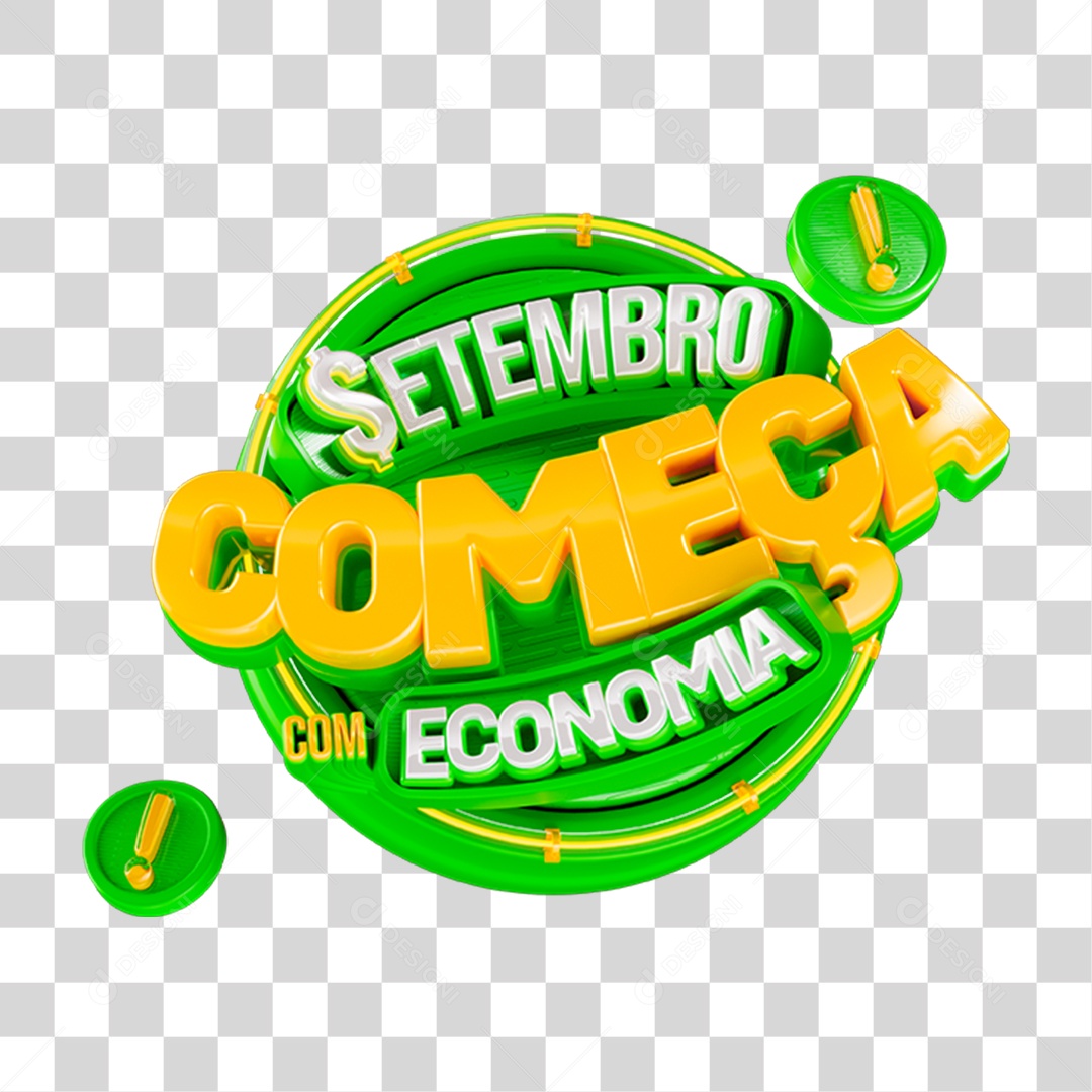 Selo 3D Setembro Começa com Economia PNG Transparente