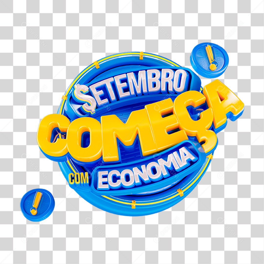 Selo 3D Setembro Começa com Economia PNG Transparente