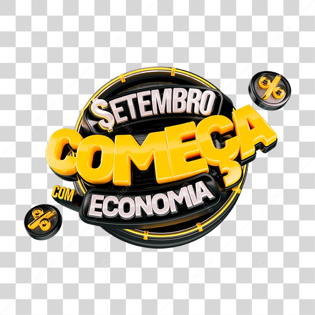 Selo 3D Setembro Começa com Economia PNG Transparente