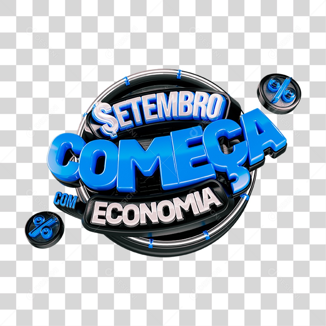 Selo 3D Setembro Começa com Economia PNG Transparente