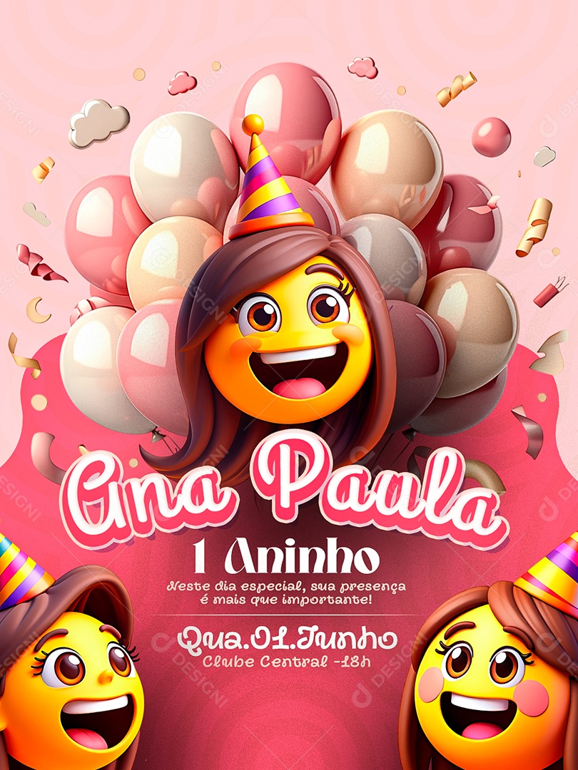 Convite de Aniversário 1 Aninho Ana Paula Social Media PSD Editável