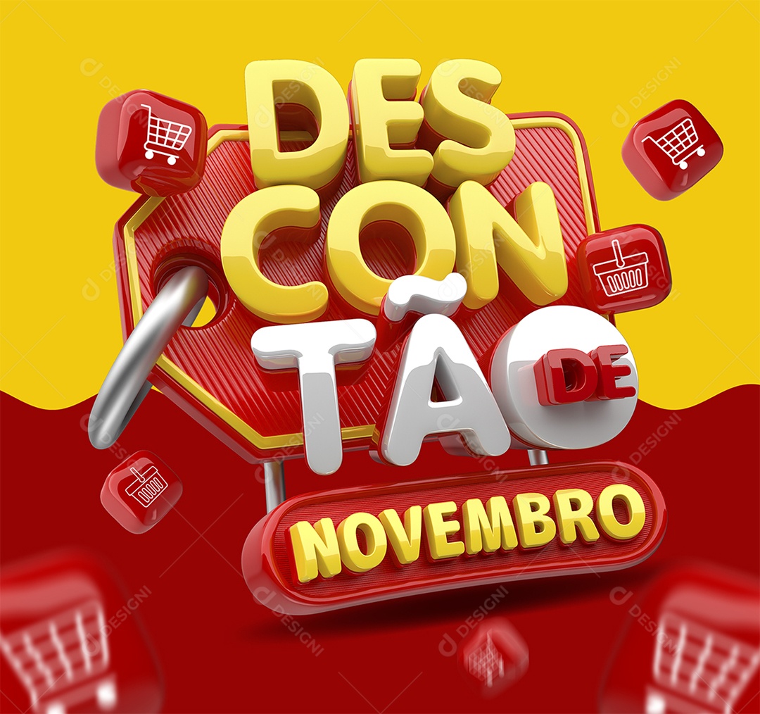 Descontão de Novembro Selo 3D Amarelo Branco e Vermelho para Composição PSD