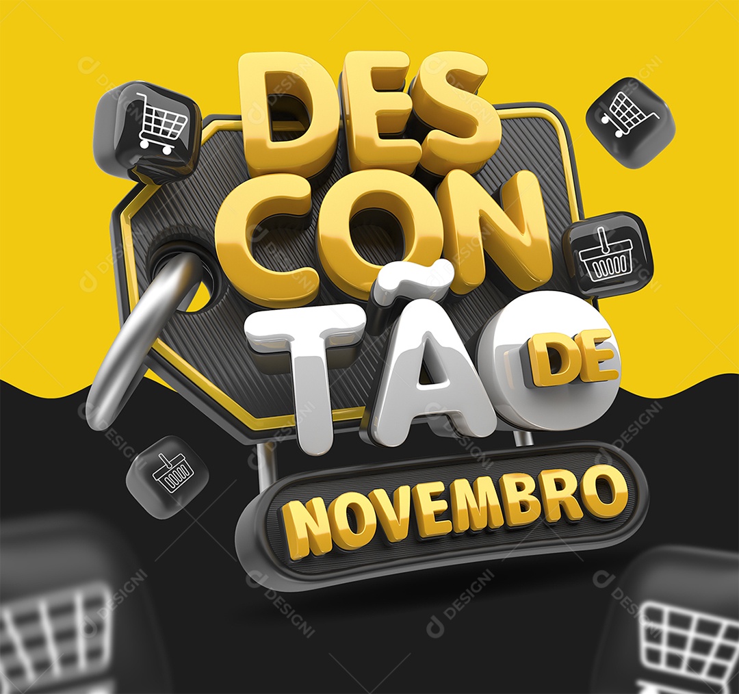 Descontão de Novembro Selo 3D Dourado e Branco para Composição PSD
