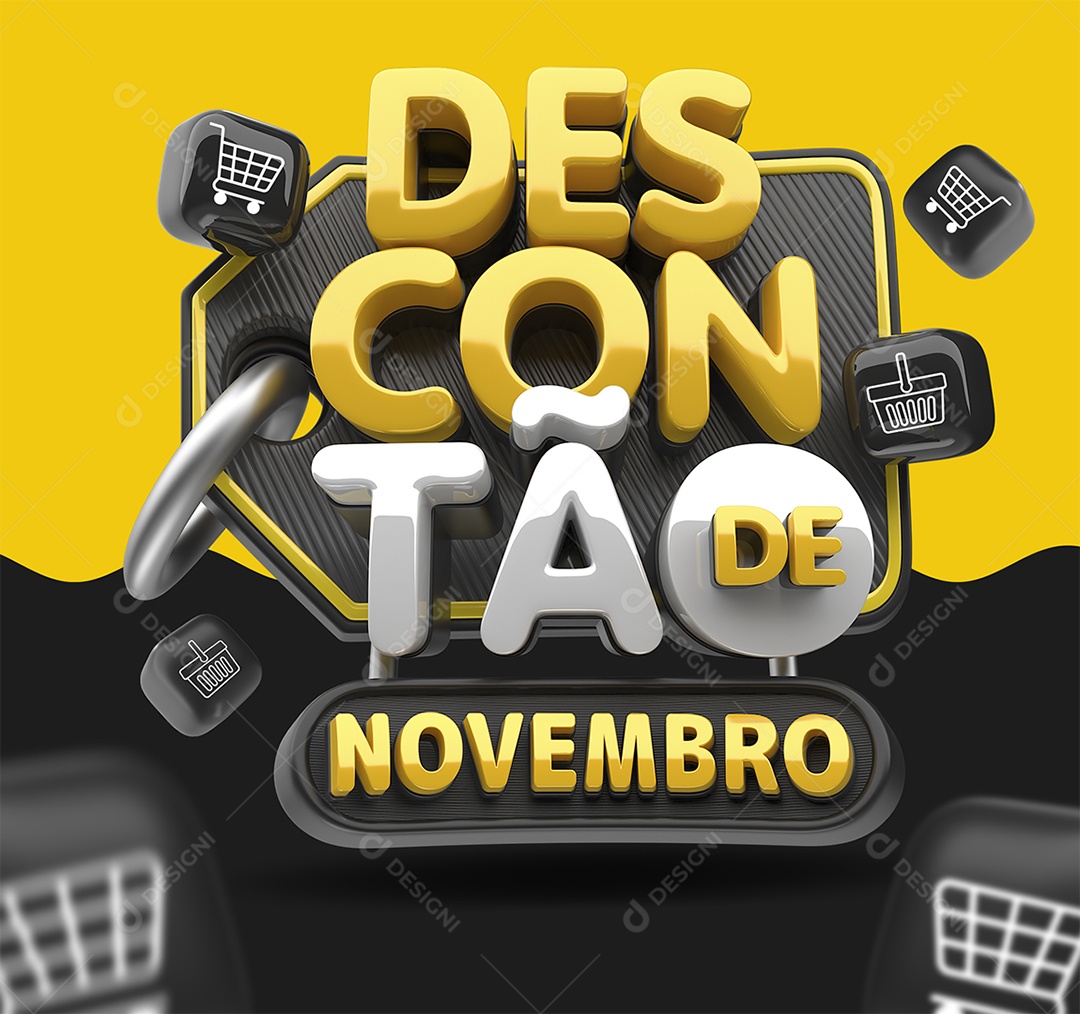 Descontão de Novembro Selo 3D Dourado e Branco para Composição PSD