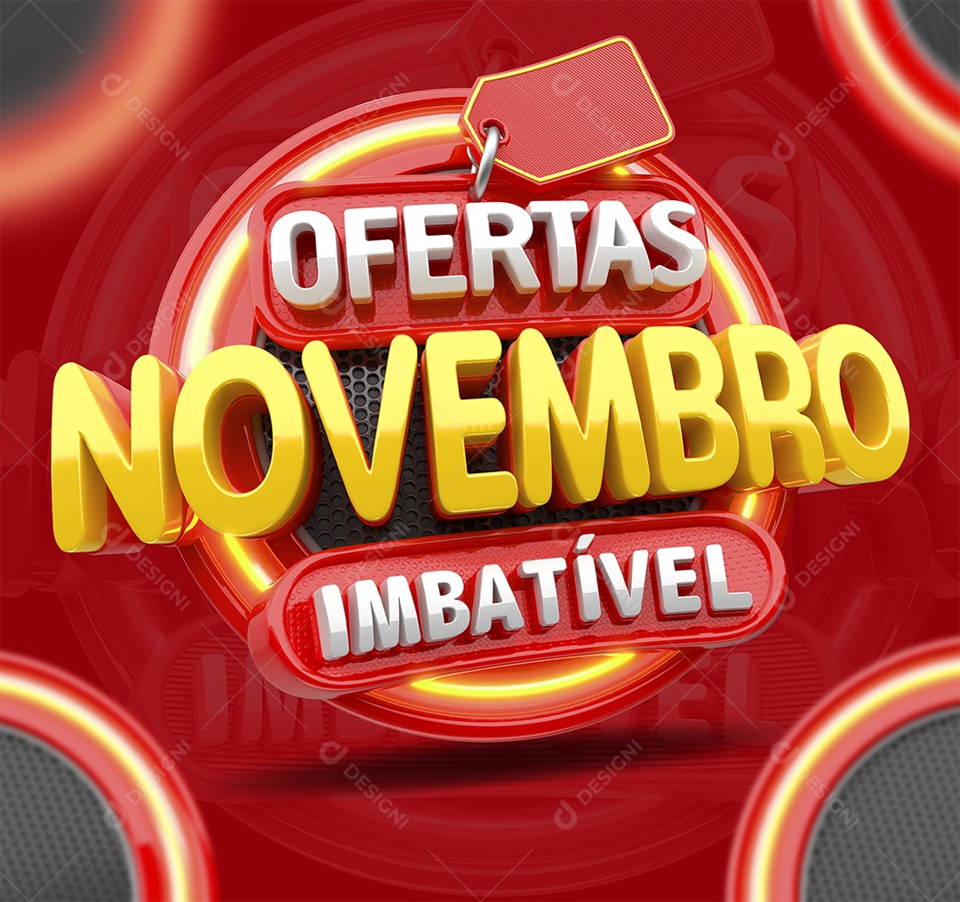 Ofertas Novembro Imbatível Selo 3D Amarelo e Vermelho para Composição PSD