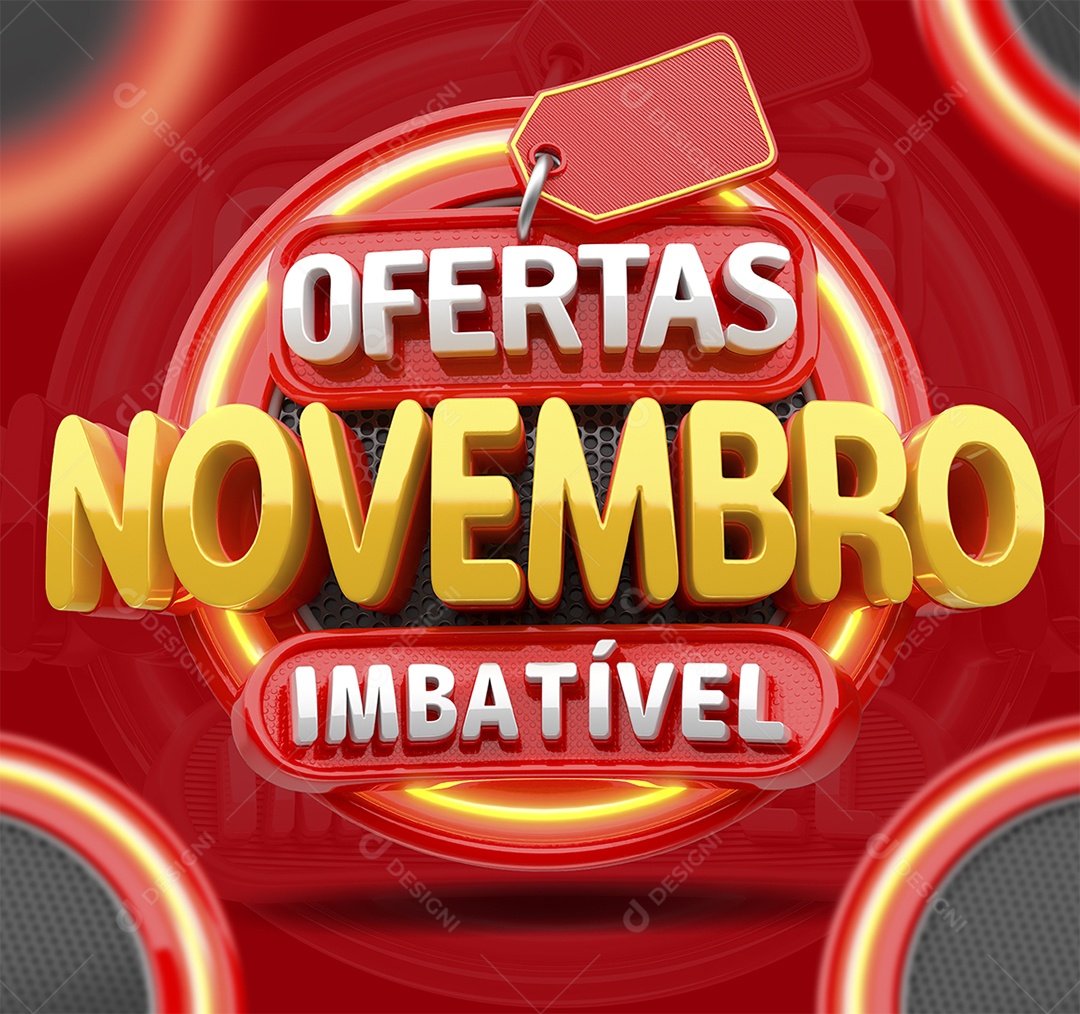 Ofertas Novembro Imbatível Selo 3D Amarelo e Vermelho para Composição PSD
