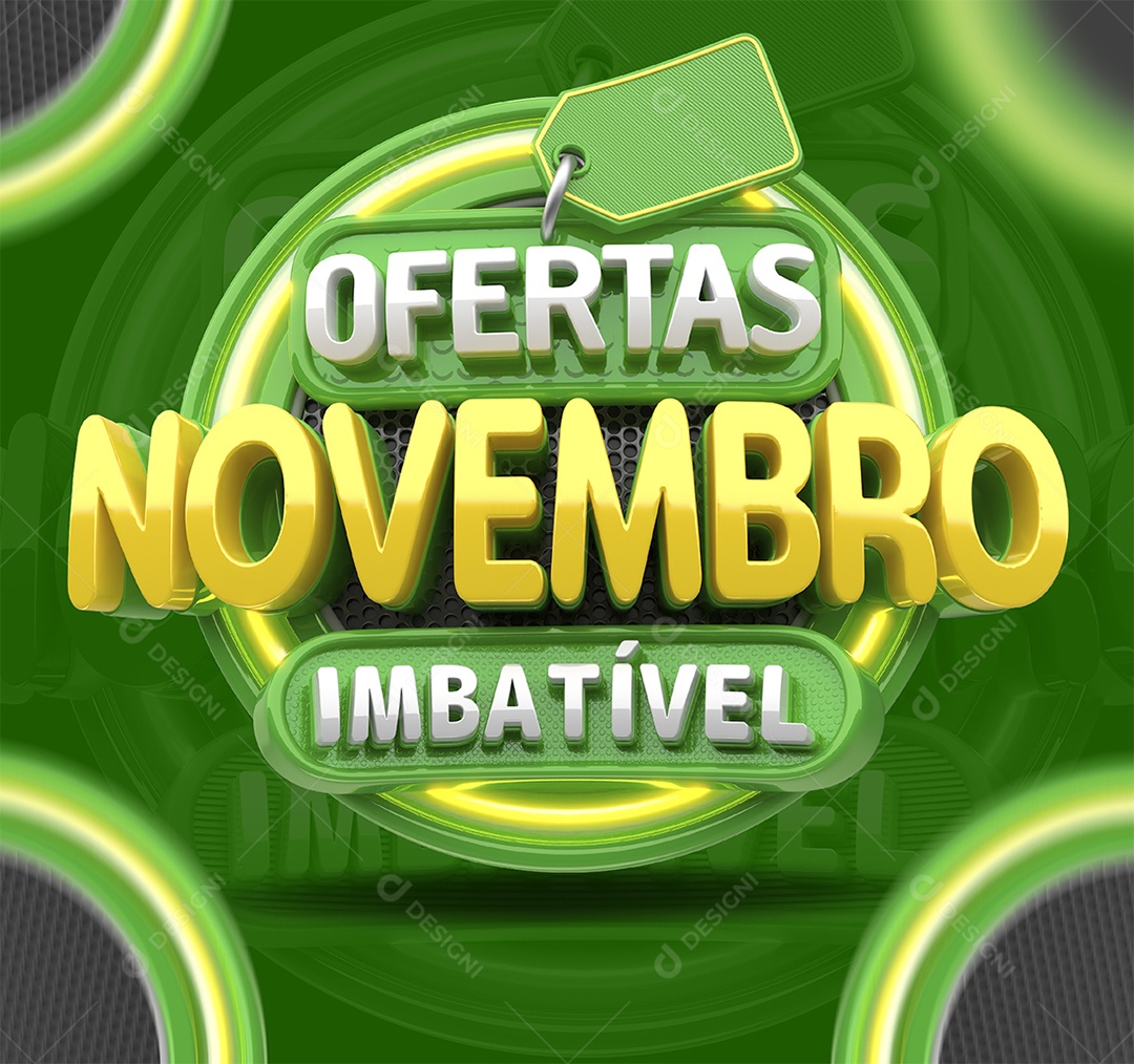 Ofertas Novembro Imbatível Selo 3D Verde e Amarelo para Composição PSD