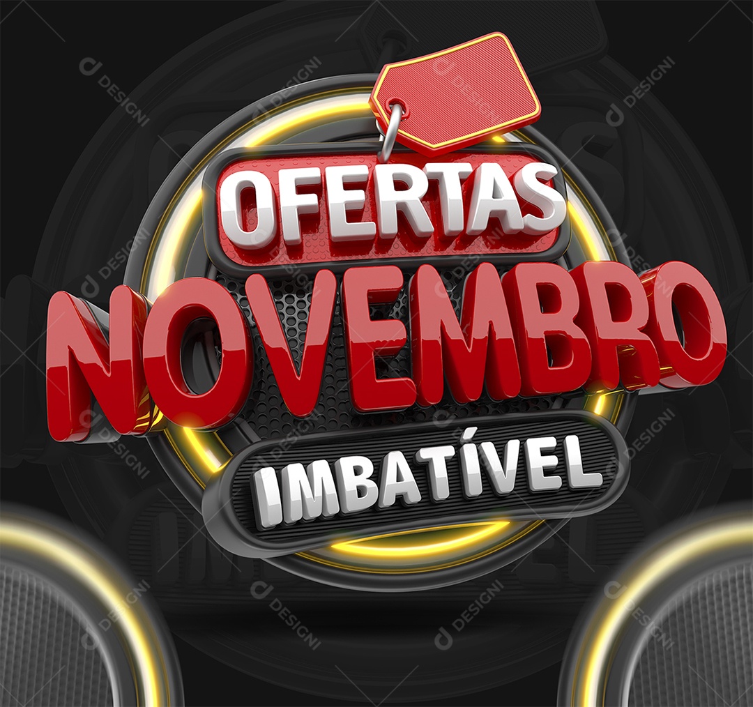 Ofertas Novembro Imbatível Selo 3D Branco e Vermelho para Composição PSD