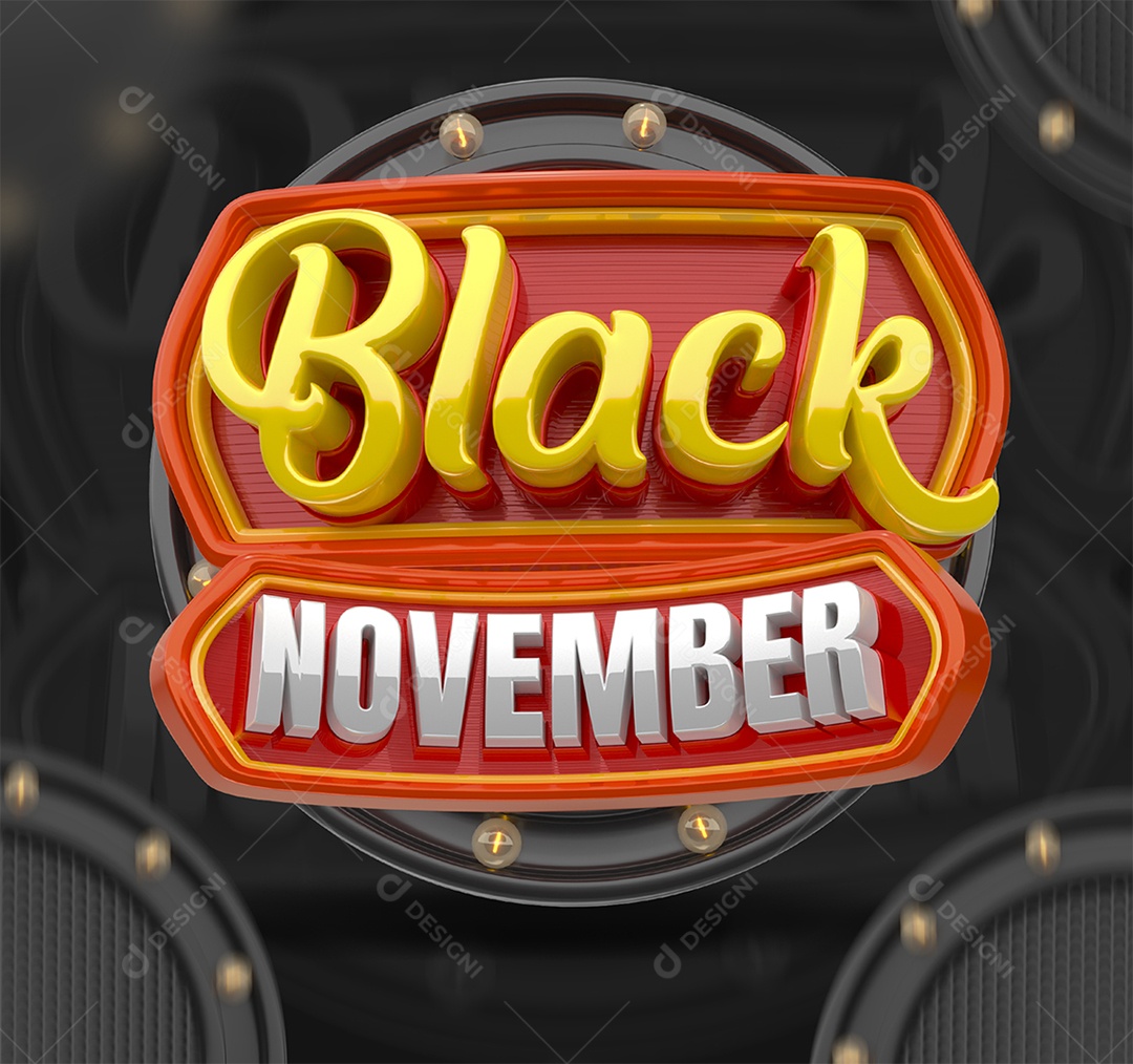 Black November Selo 3D Dourado e Vermelho para Composição PSD