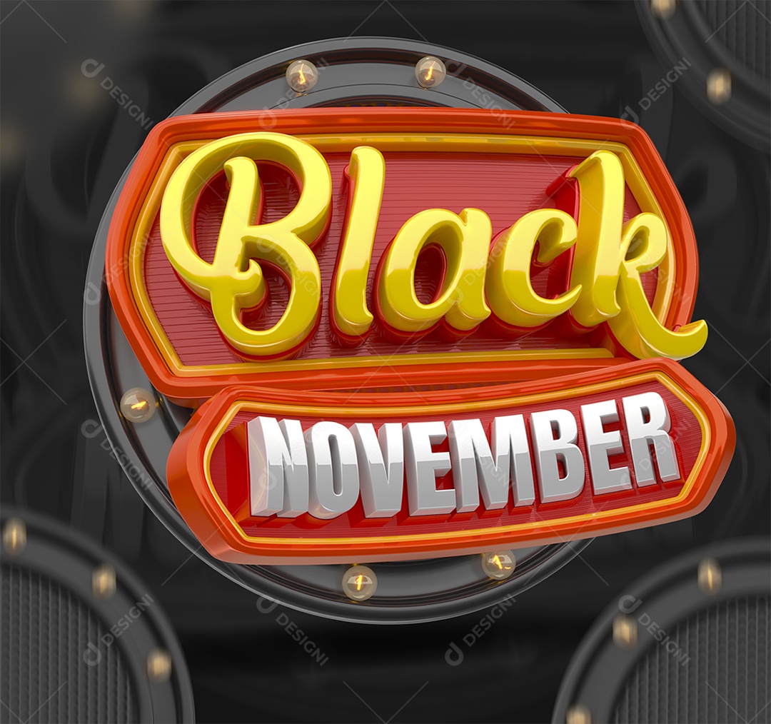 Black November Selo 3D Dourado e Vermelho para Composição PSD