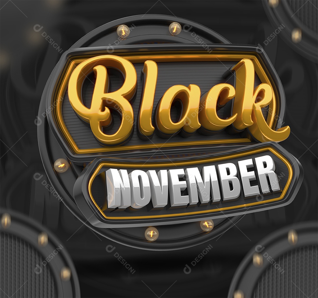 Black November Selo 3D Dourado e Branco para Composição PSD