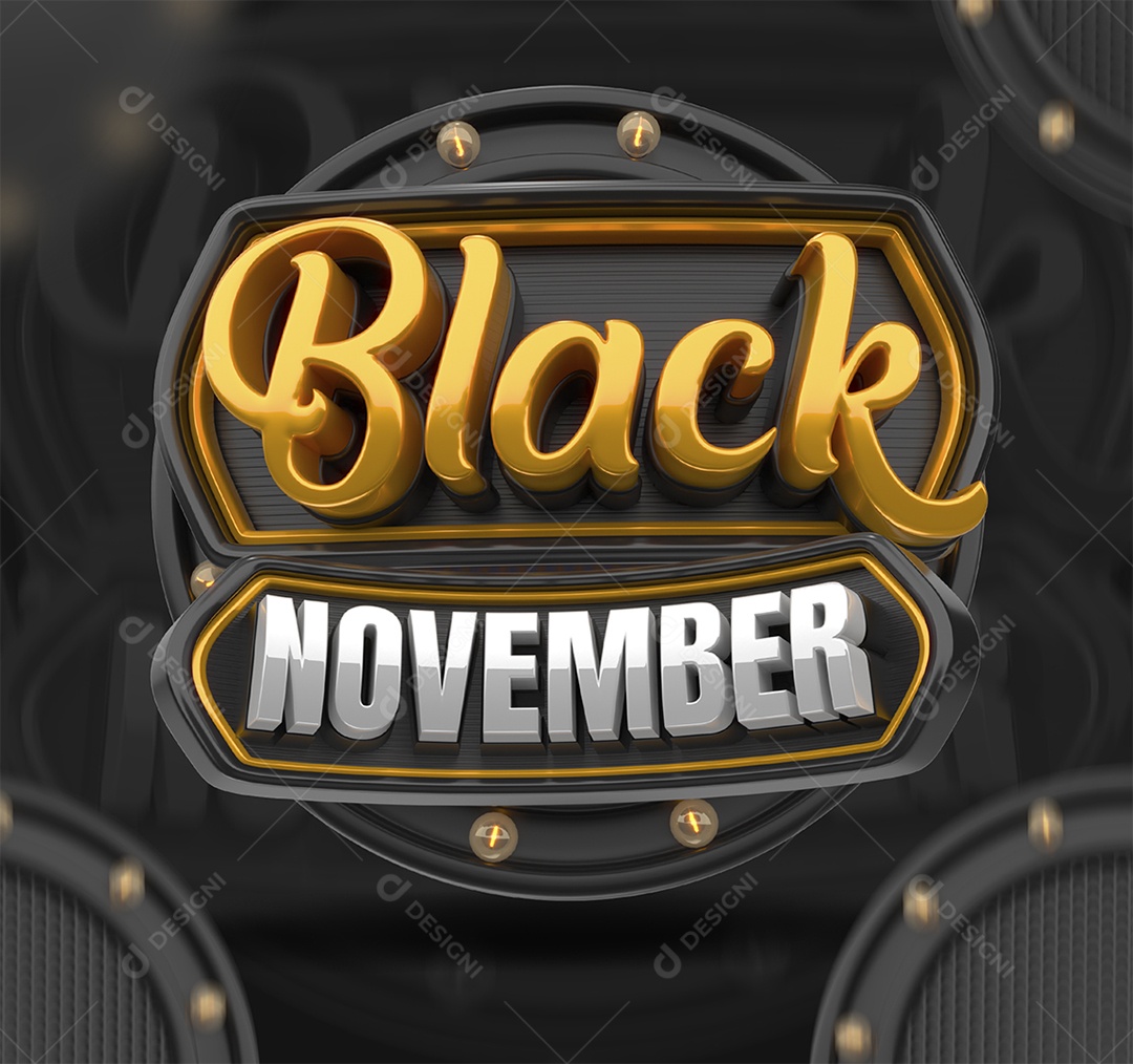 Black November Selo 3D Dourado e Branco para Composição PSD