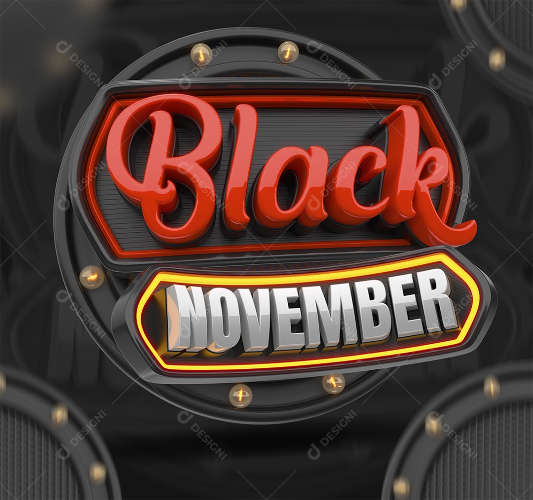 Black November Selo 3D Vermelho e Branco para Composição PSD