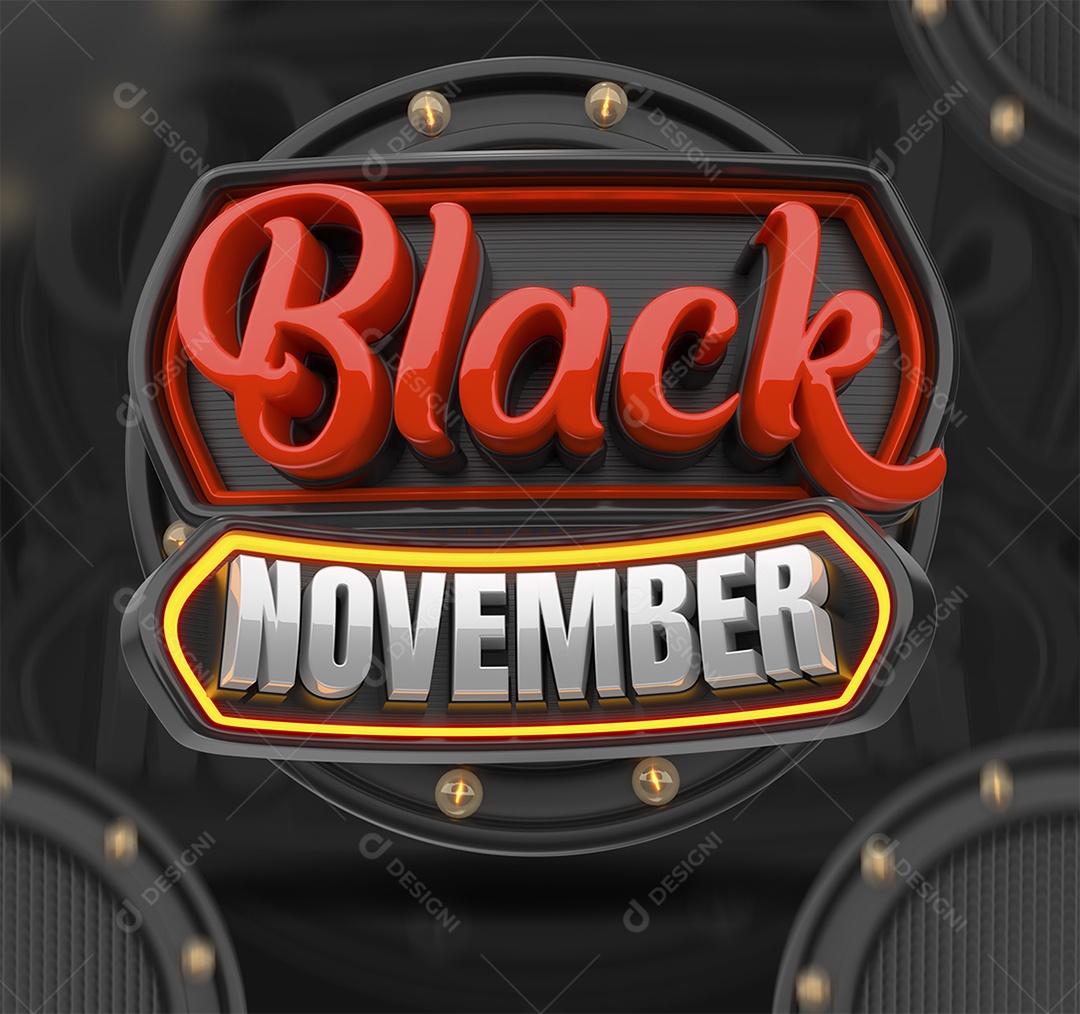 Black November Selo 3D Vermelho e Branco para Composição PSD