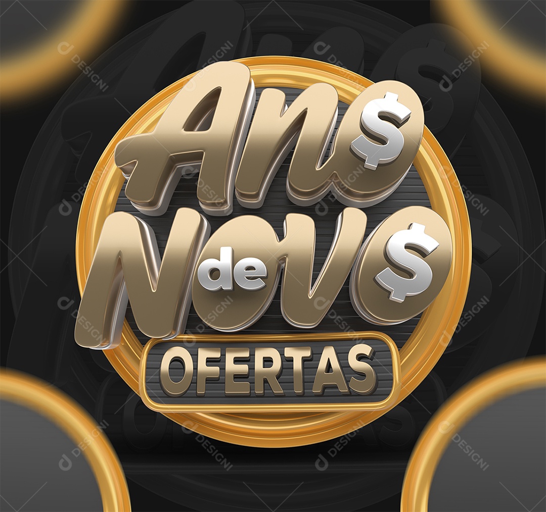 Ano Novo de Ofertas Selo 3D Dourado para Composição PSD