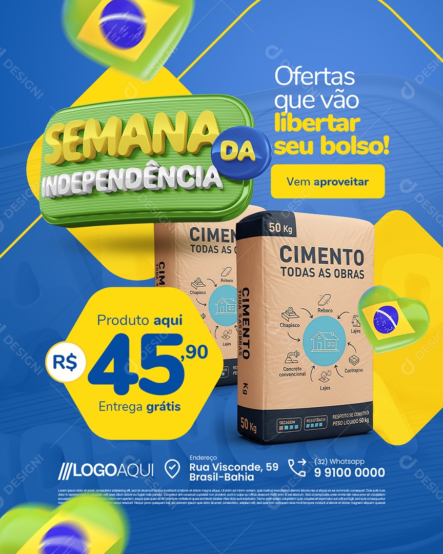 Semana da Independência Material de Construção Cimentos Ofertas Social Media PSD Editável