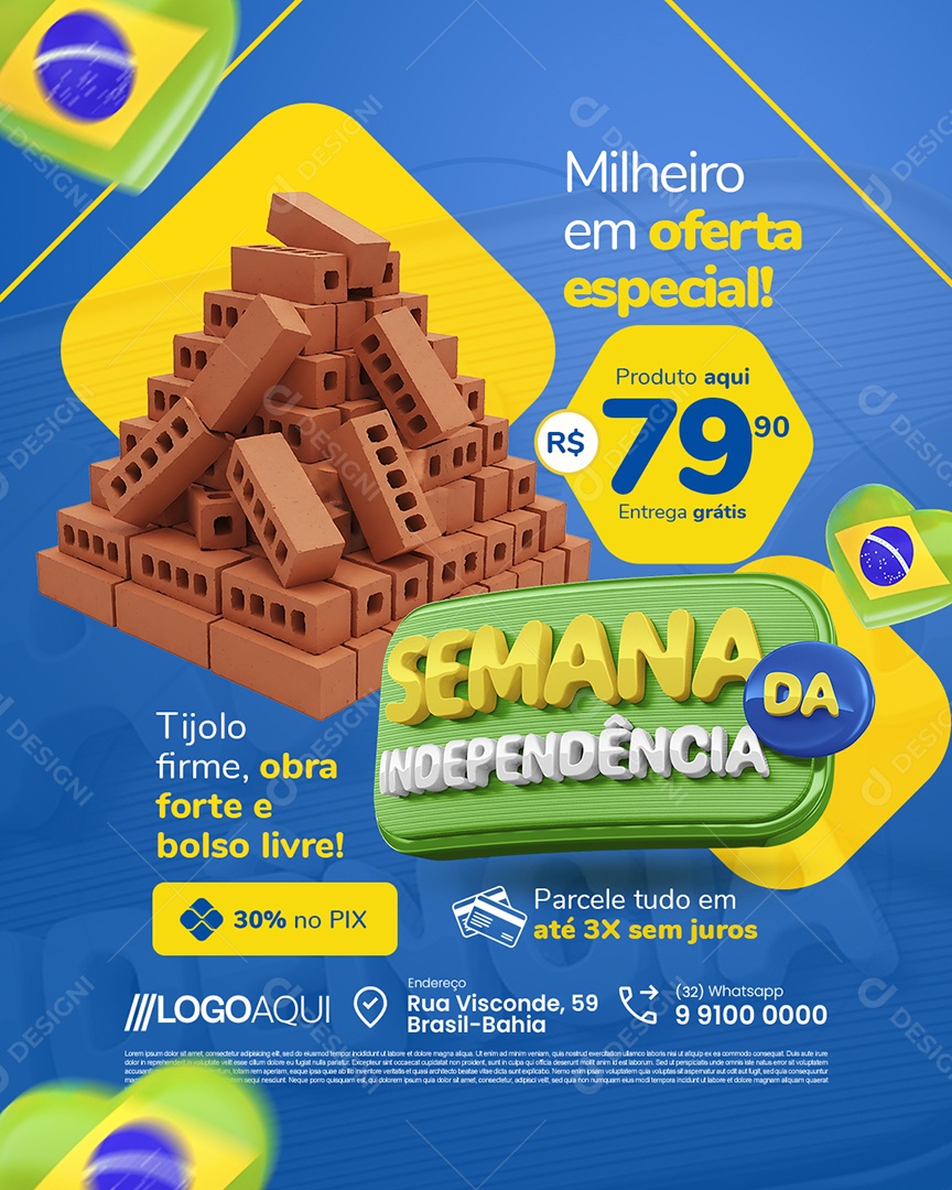 Semana da Independência Material de Construção Tijolo Firme Social Media PSD Editável