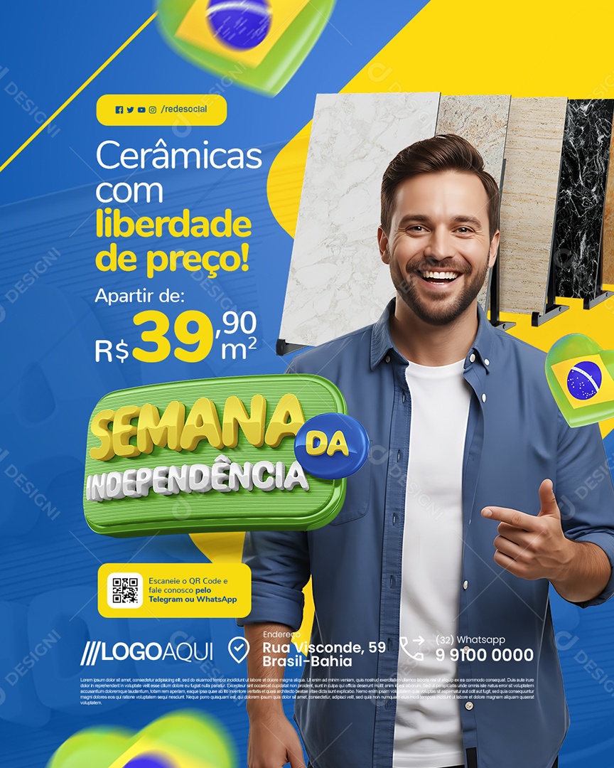 Semana da Independência Material de Construção Cerâmicas com Liberdade Social Media PSD Editável